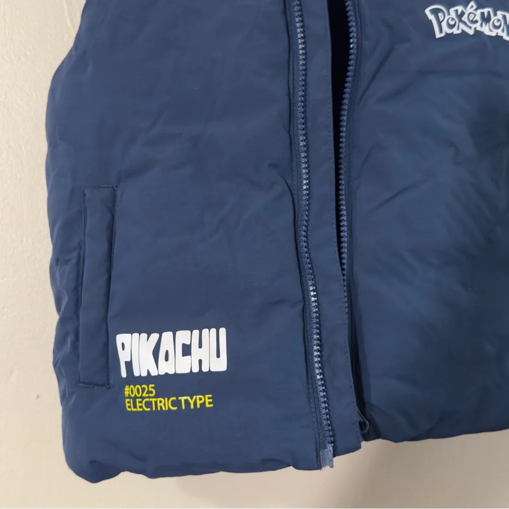 Pokémon Pikachu Navy Blue Hooded Puffer Vest, Size 7/8
